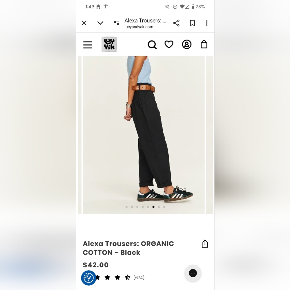 Lucy & Yak Alexa Trousers: ORGANIC COTTON - Black, size small/regular